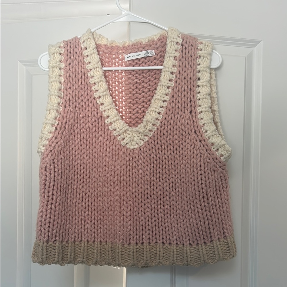 Altar'd State Pink and Cream V-Neck Sweater Vest